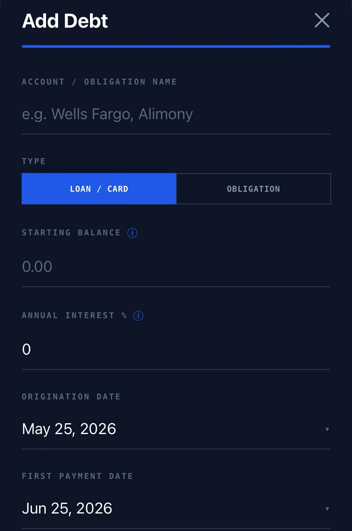 Debt Setup
